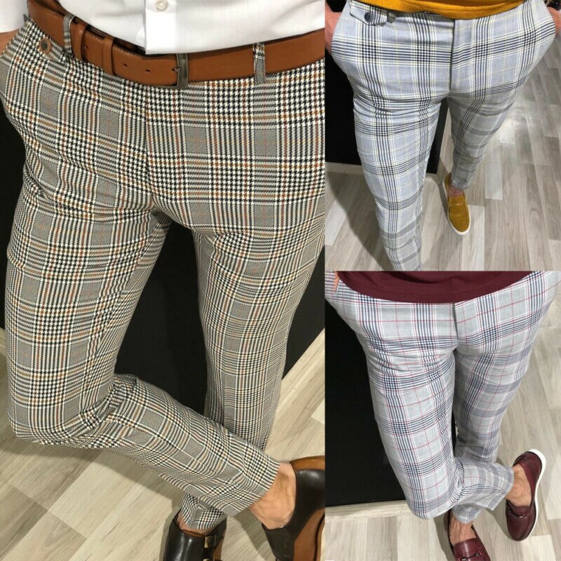 Mens Slim Fit Plaid Broek Broek Casual Joggers Tartan Jogging Skinny Potlood Bottom Plus Size Xxl 3XL