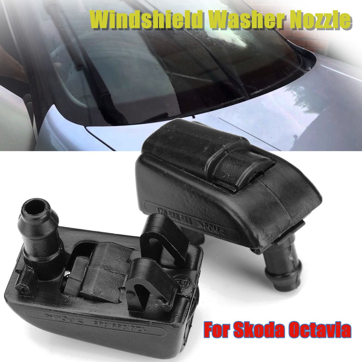 2pc Black Car Front Windshield Washer Nozzle Spray Jet Windscreen Glass Nozzle For Skoda Octavia