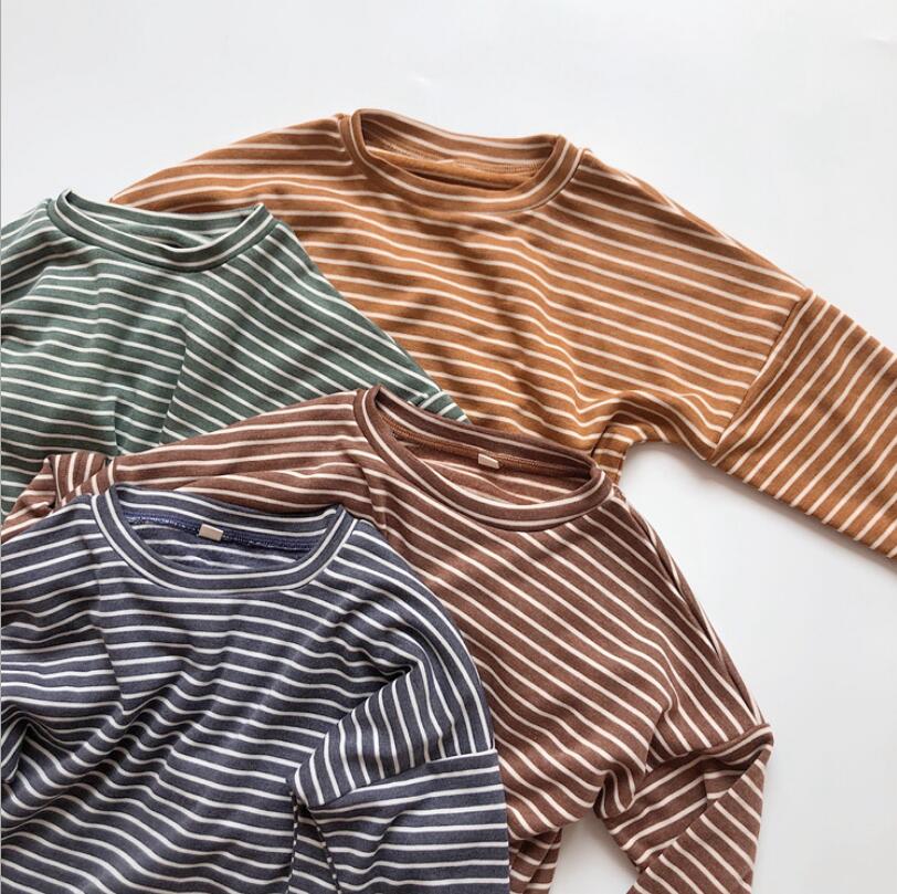 girls boys striped t shirt autumn cotton full sleeve kids top 1-7 years YQ841