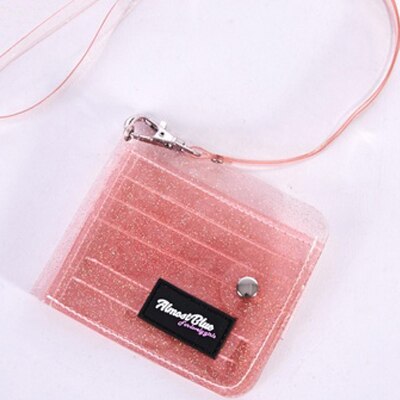 Genomskinlig id-korthållare pvc vikbar kort plånbok högklassig kvinnor flicka glitter visitkort fodral handväska med snodd: 3