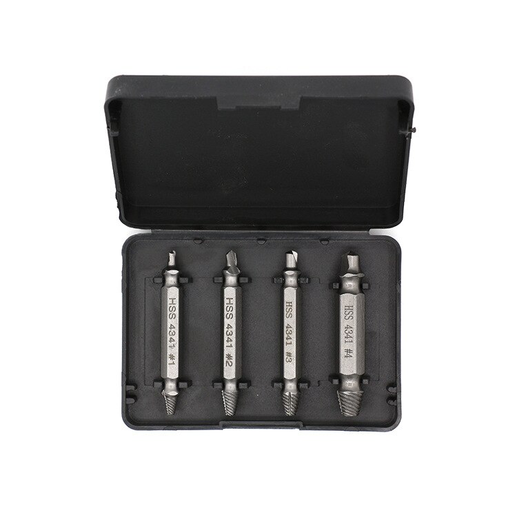 4Pcs/Set Screw Extractor Damaged Screw Extractor Drill Bit Extractor Drill Set Broken Speed Out Bolt Extractor Stud Remover Tool: With Box / Grey 4341 Steel