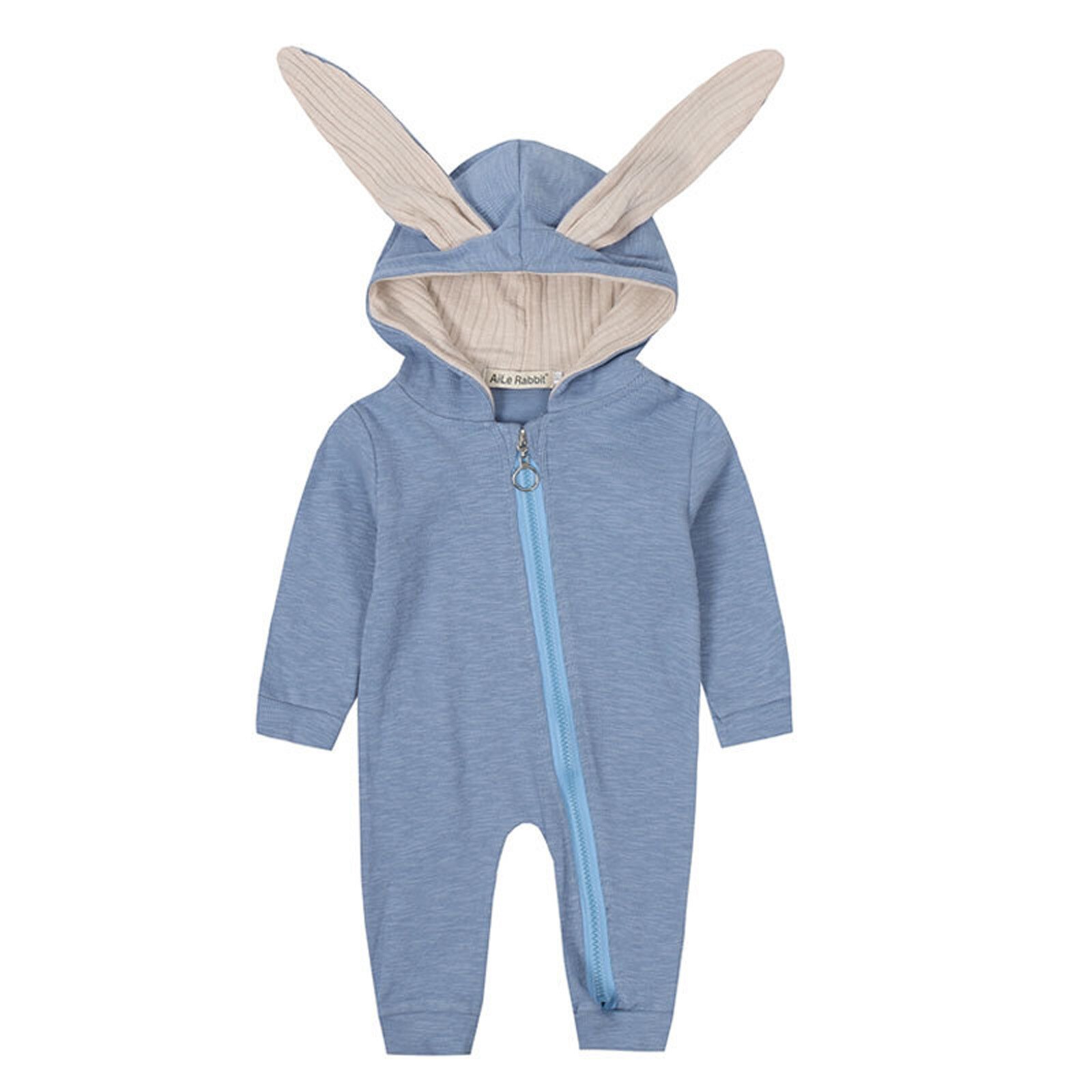 Combinaison en coton à manches longues pour -né, tenue chaude et confortable pour bébé, garçon et fille, avec fermeture éclair,: Light Blue / 90