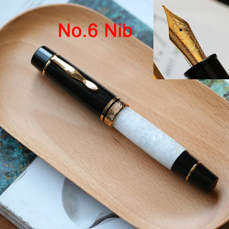 MAJOHN P139 Hemingway pluma estilográfica de pistón grande No.6/8 EF/F/M Nib bolígrafos de escritura de resina Retro clásicos chapados en oro: BLANCO / o.b.