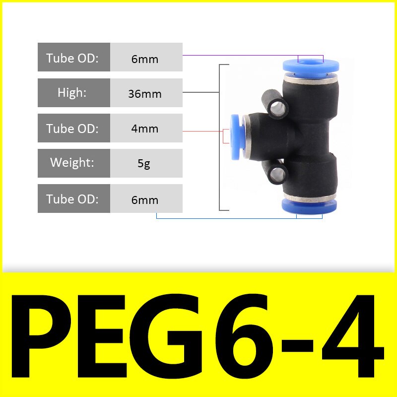 1PCS PE PEG Blue Pneumatic Fitting Pipe Connector Tube Air Quick Fittings Water Push In Hose Couping 4mm 6mm 8mm 10mm 12mm: 6-4-6mm