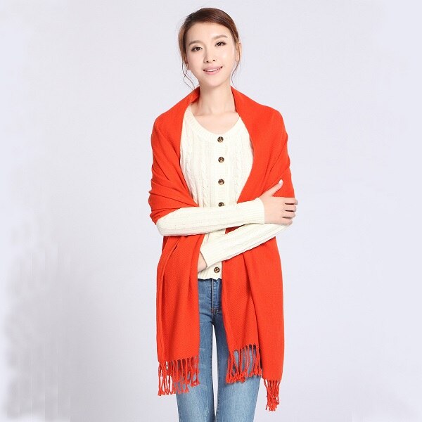Vrouwen Kasjmier Sjaals Herfst Winter Vrouwelijke Wol Plaid Sjaal Dame Brede Roosters Lange Shawl Wrap Deken Warme Schoudermantel: Orange Scarf