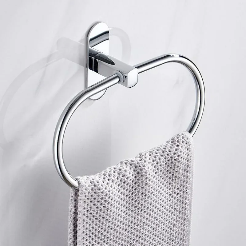 Montado na parede livre perfurador de aço inoxidável suporte anel toalha cabide para banheiro casa acessório hardware decorativo