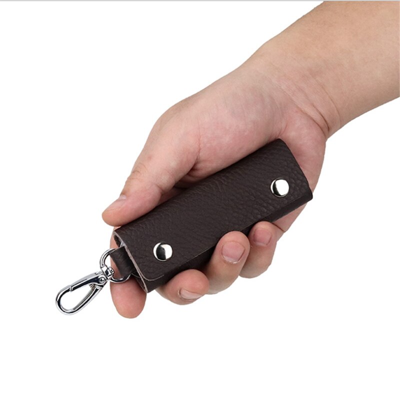1 Pc Lederen Huishoudster Houders Auto Sleutelhanger Key Holder Bag Case Unisex Wallet Cover Eenvoudige Effen Kleur Opbergtas
