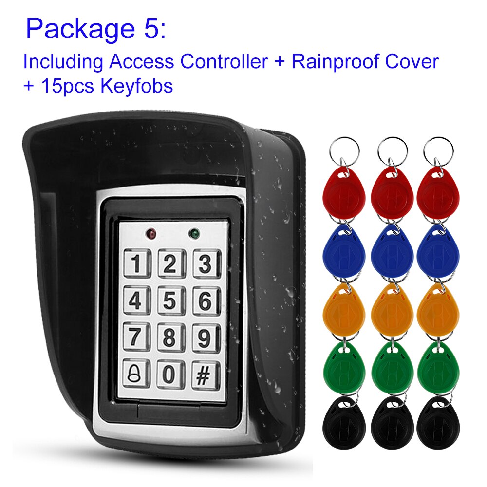 Metal RFID Access Control Keypad Waterproof Rainproof Cover Outdoor Access Controller Door Opener Electronic Lock System 15 keys: Package 5