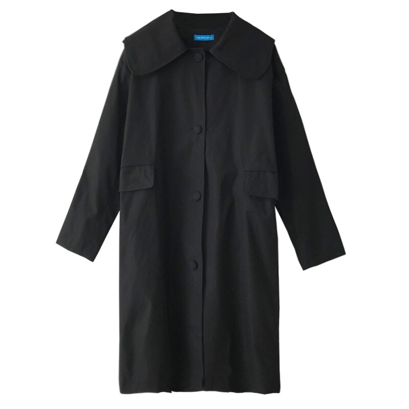 Sungtin – Trench-Coat noir ample et surdimensionné pour femme, manteau à manches longues décontracté et pour le bureau, couleur unie, vêtement d'extérieur pour petit ami