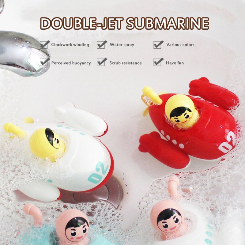 Baby Bathroom Clockwork Toy Winding Chain Floating Submarine Playing In Water Children's Bath Water Spray Toy summer Beach Swim