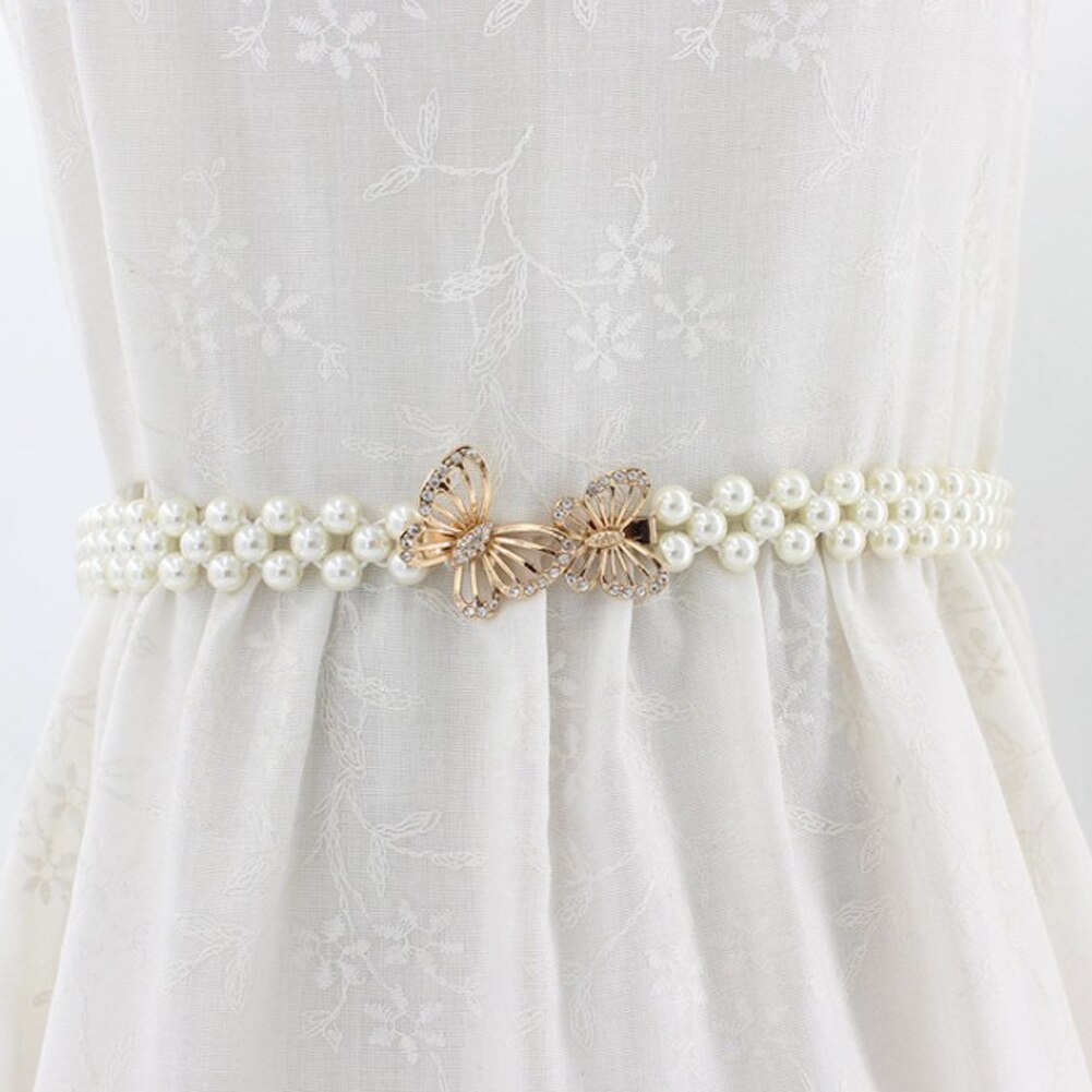 1PC Women Pearl Waist Belt Chain Rhinestone Elastic Pearl Dress Chain Belt Dress Decorative Belt Female Chain: 2