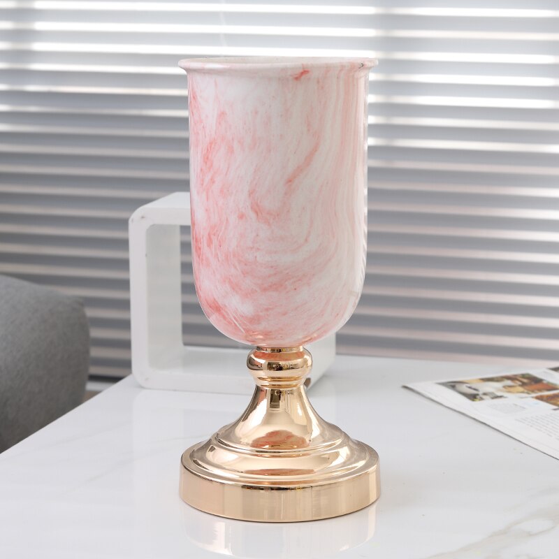 Nordisk marmor konsistens keramisk vas blommor blomsterarrangemang bägare porslin gyllene legering ram blommor kruka modern heminredning: Rosa-stor