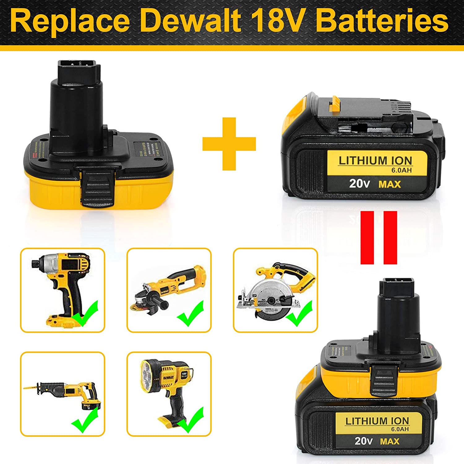 Best 20V Battery Adapter DCA1820 for Dewalt 18V Tools Convert Dewalt 20V Lithium Battery for DC9096 DE9098 DE9096 with USB