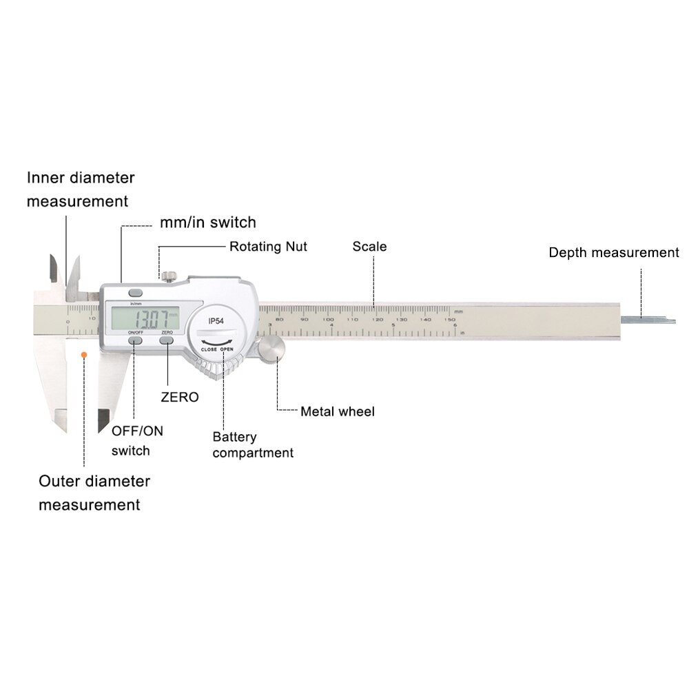 KKMOON 0-12Inch 100mm/150mm/200mm/300mm Measuring Tool Stainless Steel Caliper Digital Vernier Caliper