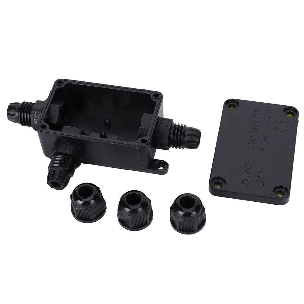 Waterproof Terminal Junction Box Black PC Mini 1 in 2 out for Outdoors IP66 3-6.5mm Wre Connector Junction Box