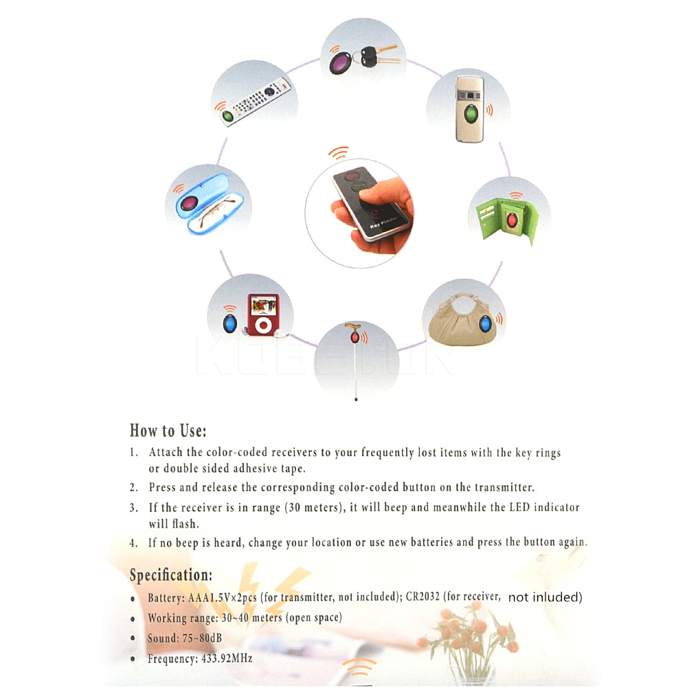 1 set Avanzato di Cercatore Chiave Senza Fili Chiave A Distanza Locator Anti-Perso allarme con funzione di Torcia 4 ricevitori e 1 finder Anti Perso