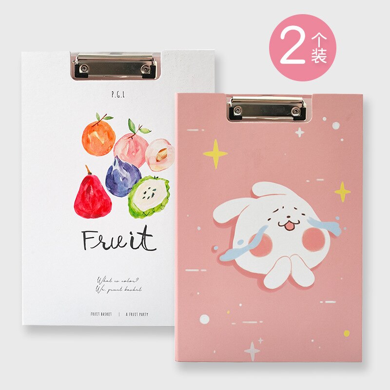 2pcs/set Cartoon A4 Flip Clip Student Cute Paper Clipboard Folder Pad for Office Supply Writing Clipboard Stationery School: N