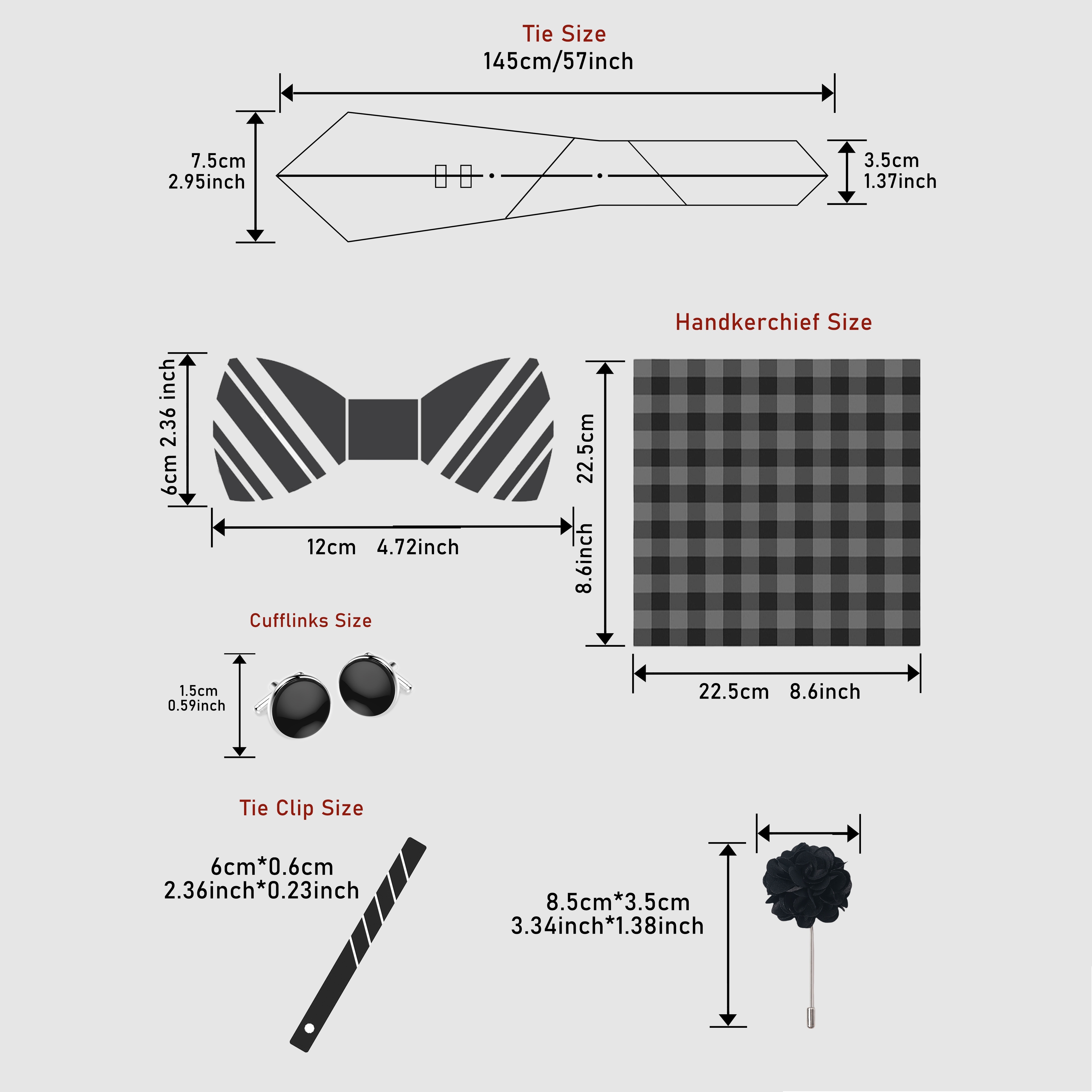 Caja de de , corbata a cuadros roja, bolsillo, cuadrados, gemelos, broche, conjunto con rizador, accesorios para traje de oficina para hombre, de boda y cumpleaños