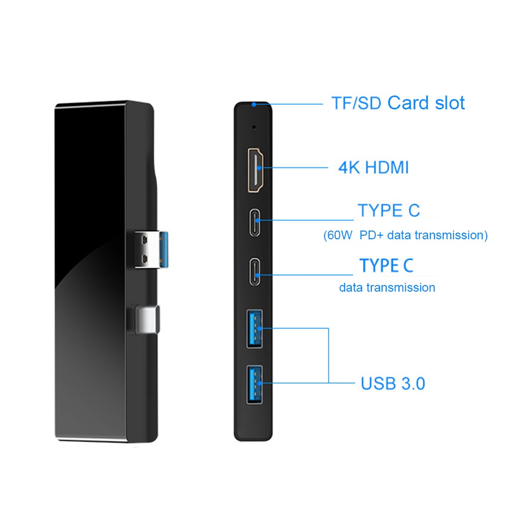 Usb Hub Data Transmissie Docking Station Tf Kaartlezer Draagbare Pd Opladen Type C Adapter Gigabit Lan Voor Surface Pro 7