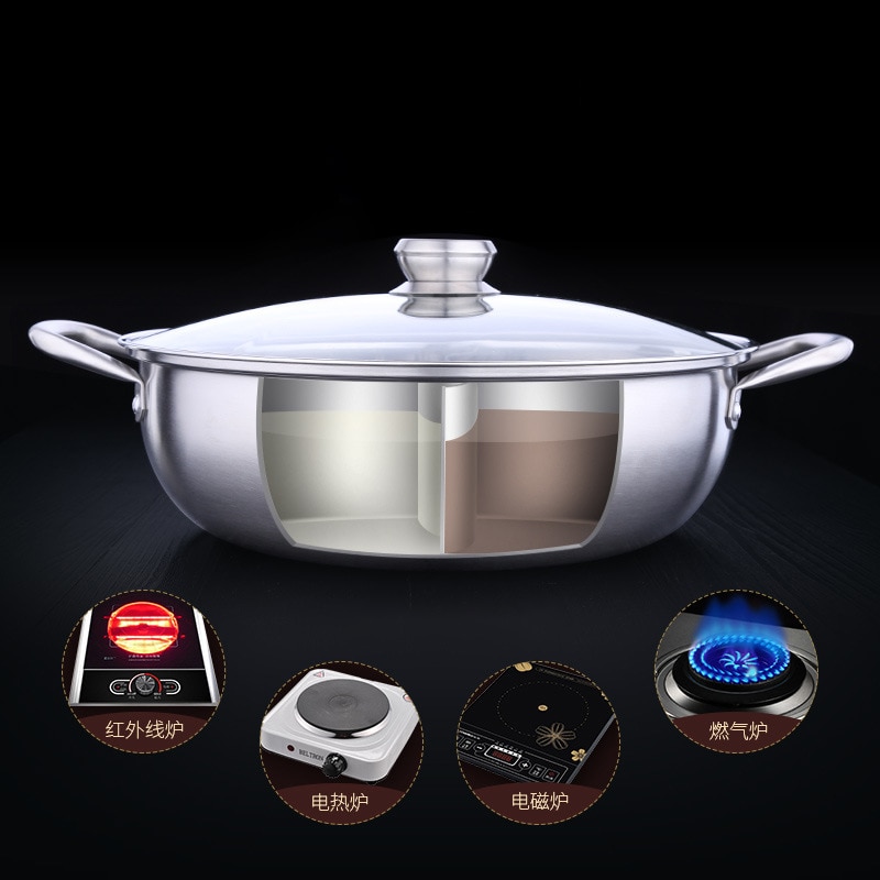Stainless steel pot with mandarin duck pot with cover pot thickened domestic clear soup pot commercial electromagnet