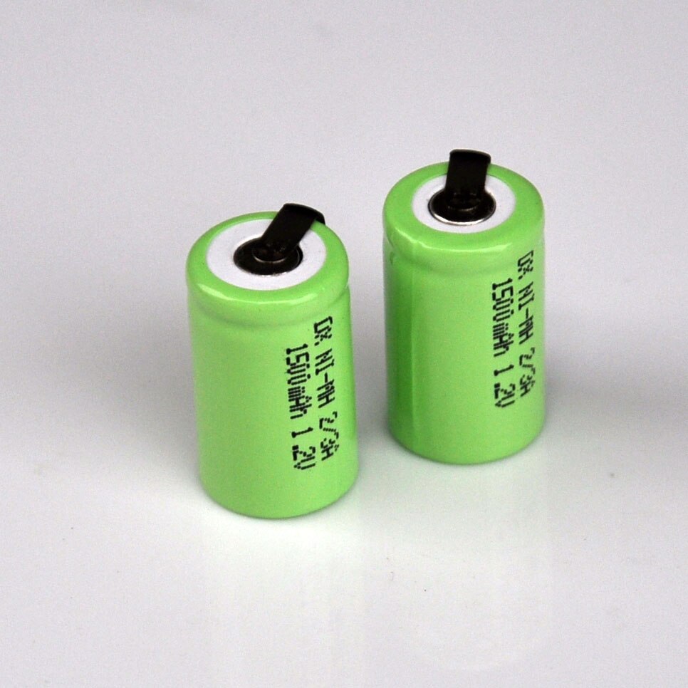 10PCS 2/3A 1.2V rechargeable battery 1500mah 1/2A 2/3 A ni-mh nimh cell with welding pins for electric shaver razor toothbrush