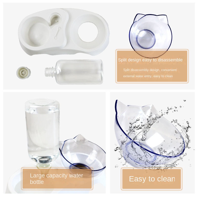 Pet Food Bowl Cat Bowl Drinking Water Eating Dog Bowl Automatic Hydration Double Bowl Cat Neck Guard Plastic Dog Eating Bowl