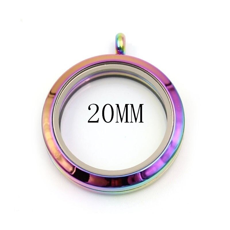 Top 20mm 25mm 30mm Waterproof Screw 316L Stainless Steel Floating Locket Pendant: rainbow 20mm