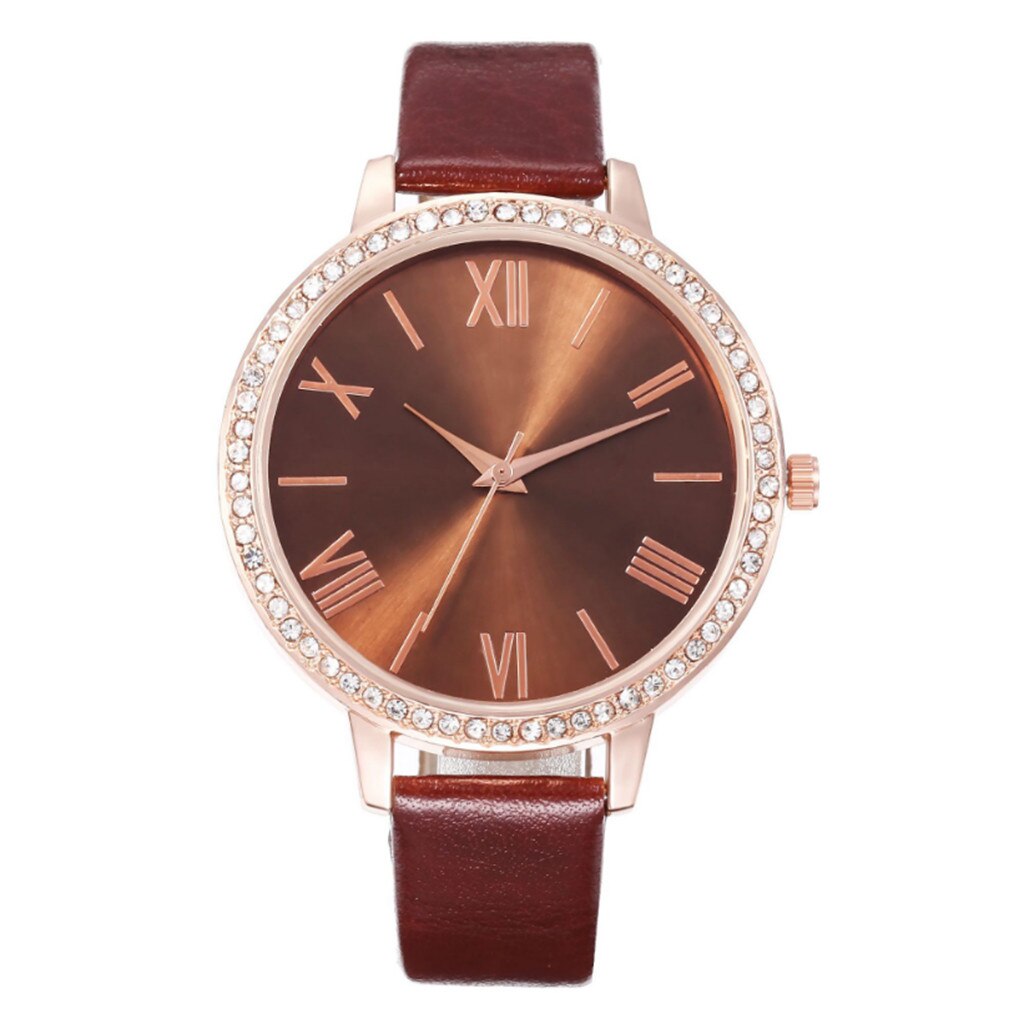 Casual Dames Riem Horloge Met Diamonds Romeinse Schaal Quartz Horloge Vrouwen Horloges Luxe Armband Horloge Dames Sieraden: Bruin