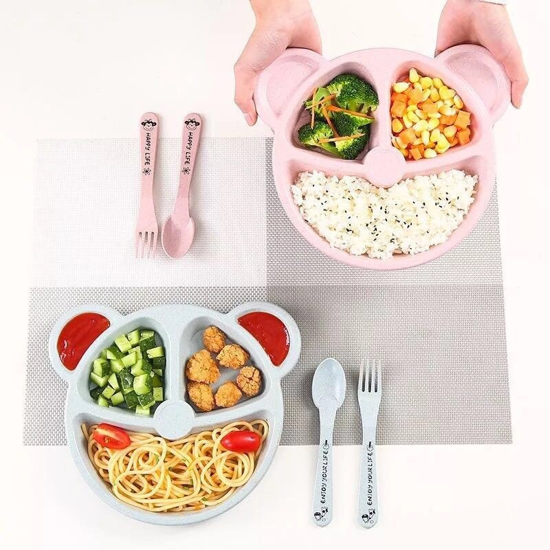 Baby fodring mad bordservice børn søde tegneserie træning skål + ske + gaffel panda børn spiser spisestel sæt baby retter