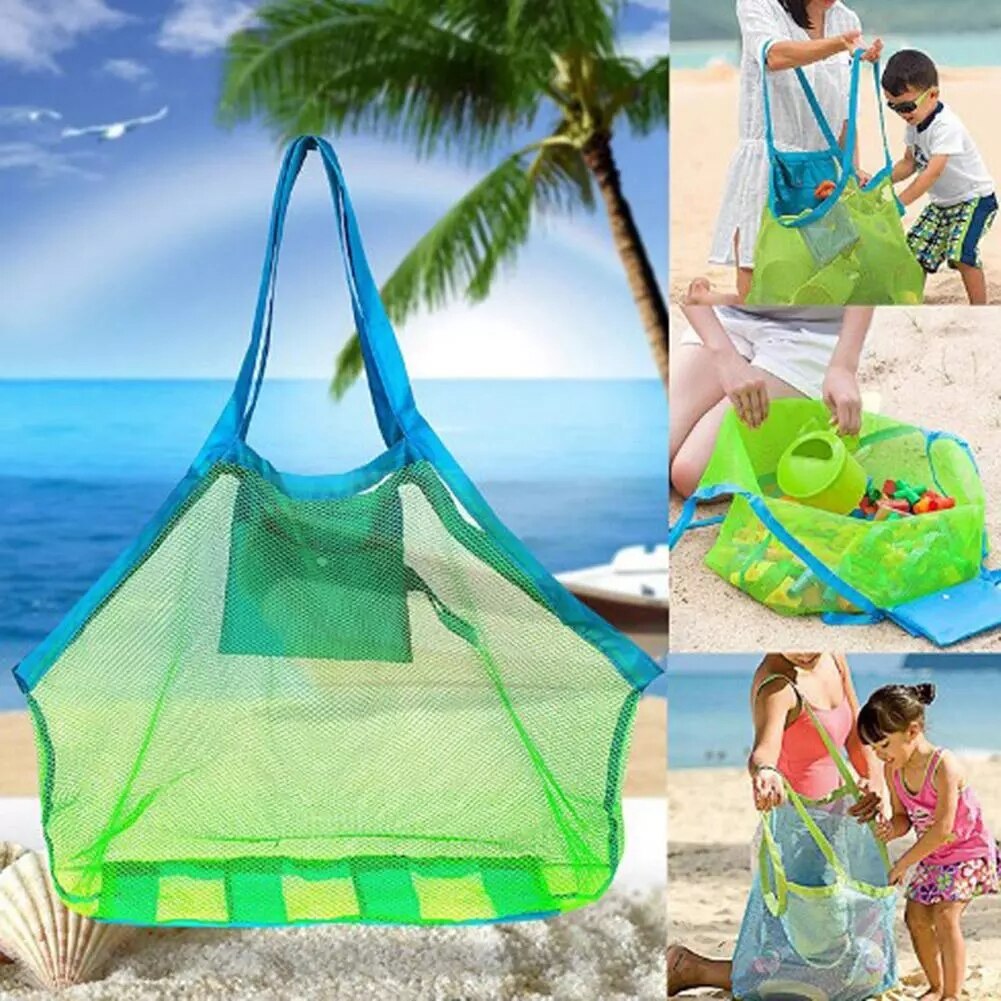 Draagbare Mesh Bag Kids Strand Speelgoed Kleding Handdoek Pakket Grote String Tas Shell Zand Graven Tool Kit Voor Chlidren