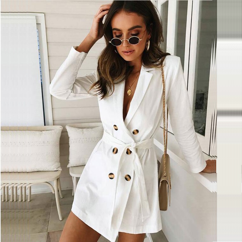 U-swear herfst lange trenchcoat voor dames witte trenchcoat kantoor dame formele trenchcoat sexy v-hals slanke vrouwelijke jas