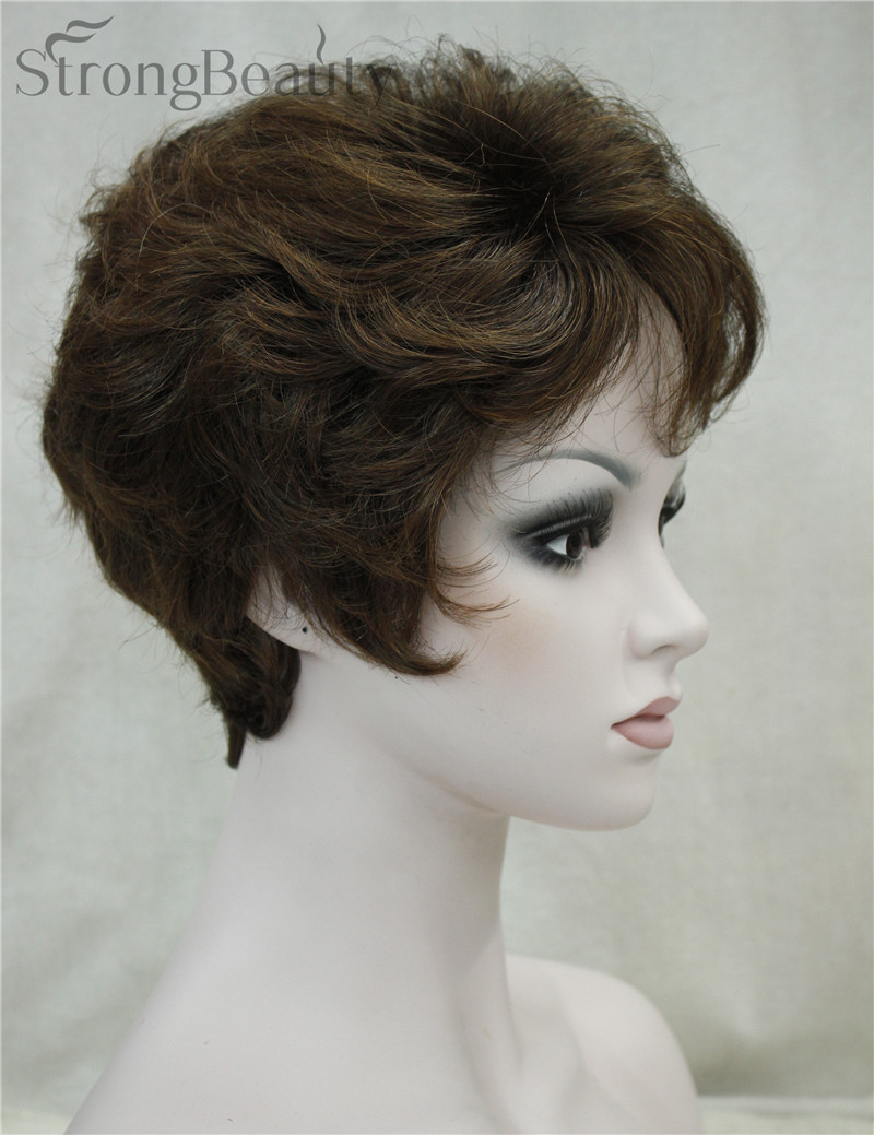 Sterke Beauty Synthetische Klassieke Korte Krullend Natuurlijke Blonde Bruine Pruiken Capless Vrouwen Pruik