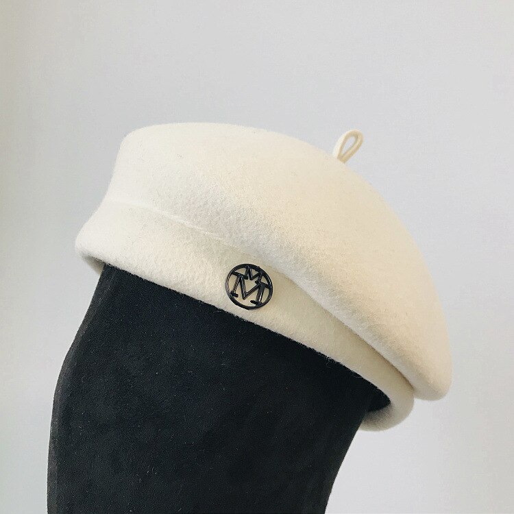 Klassieke Dames Baret Fancy Wolvilt Warmer Winter Hoed Wit Zwart Cap Vrouwen Tovenaar Fedora Hoed: WHITE