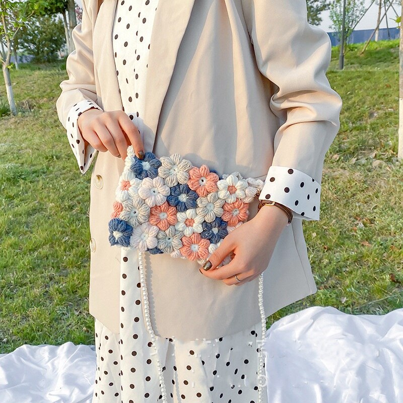 Puff blomst håndvævet diy taske uld lille daisy taske crossbody taske