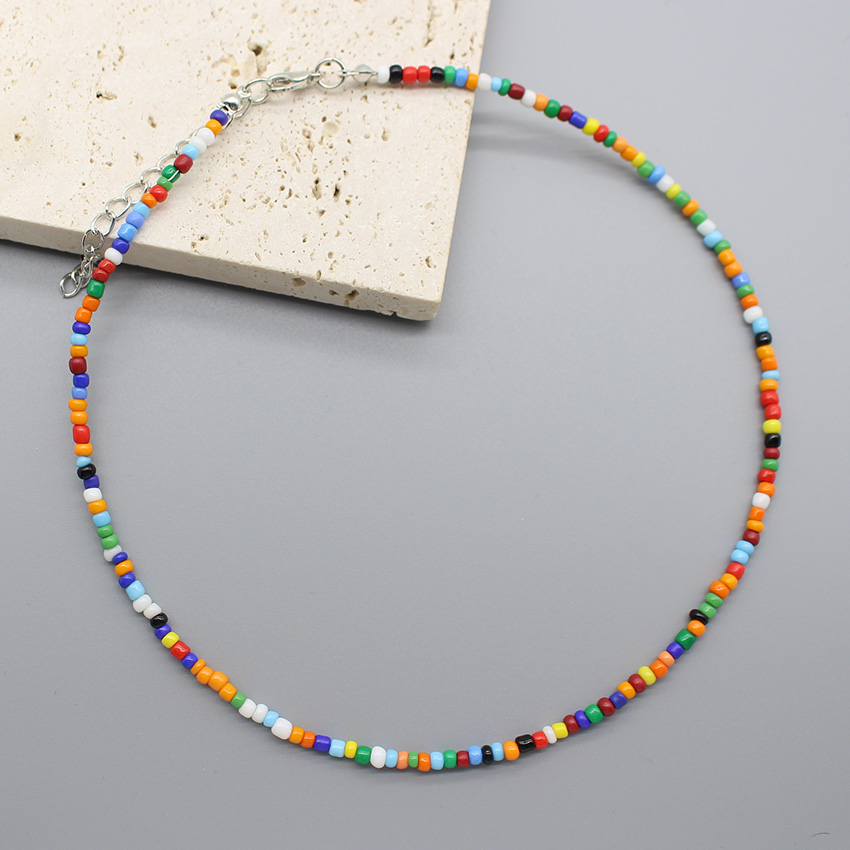 Gargantilla de cuentas de semillas simples para mujer, coreana, Collar bohemio colorido hecho a mano, Collar de cadena para el cuello, de joyería para mujer: Cobalto violeta