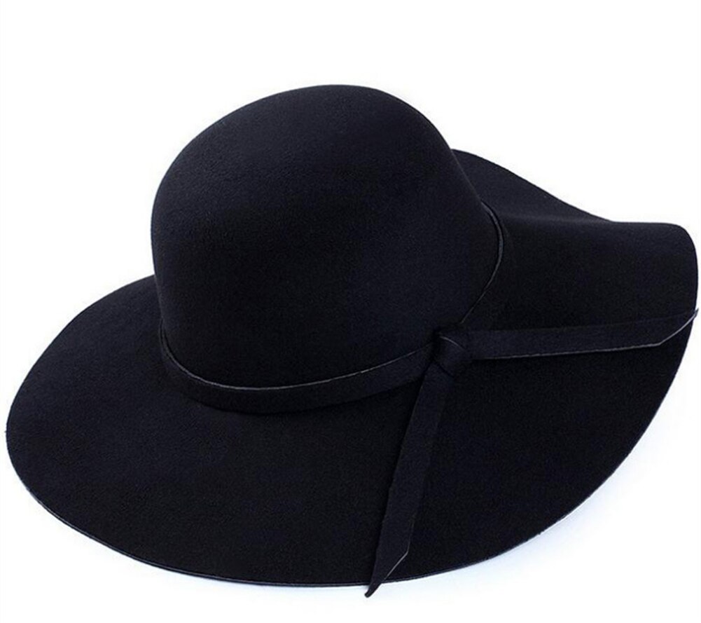 Jahrgang Dame Frauen Breite Krempe wollfilz Hütte Diskette Filz Bowler Cloche Deckel