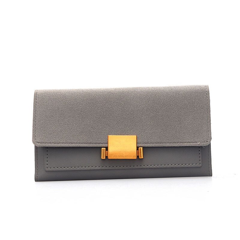 Cartera de piel sintética con textura mate Vintage para mujer, cartera pequeña de lujo para mujer, tarjetero: gray-long