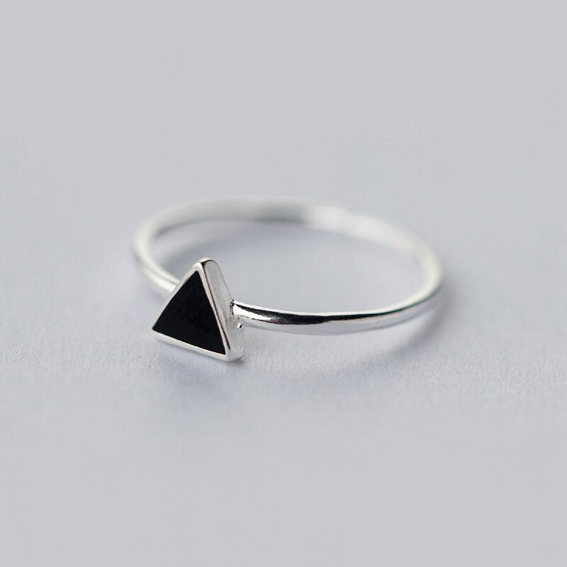 Modian sort emalje trekant sterling sølv 925 ring til kvinder åben justerbar geometrisk ring originale fine smykker