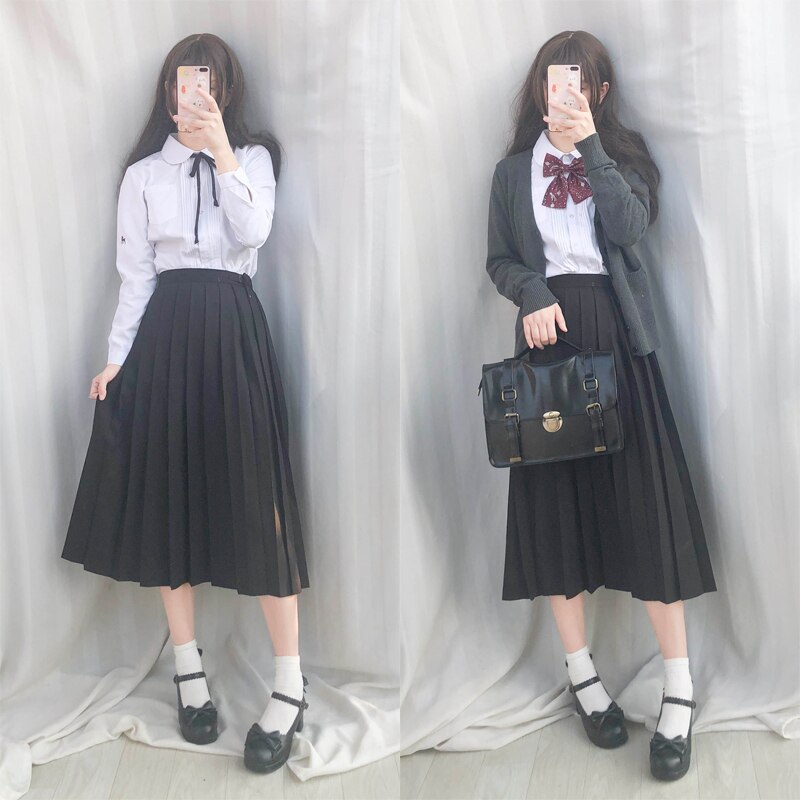 Traje de marinero japonés, uniforme escolar de manga larga, ropa de estudiante de clase, uniforme japonés JK, camisa, falda larga, abrigo, conjunto de tres
