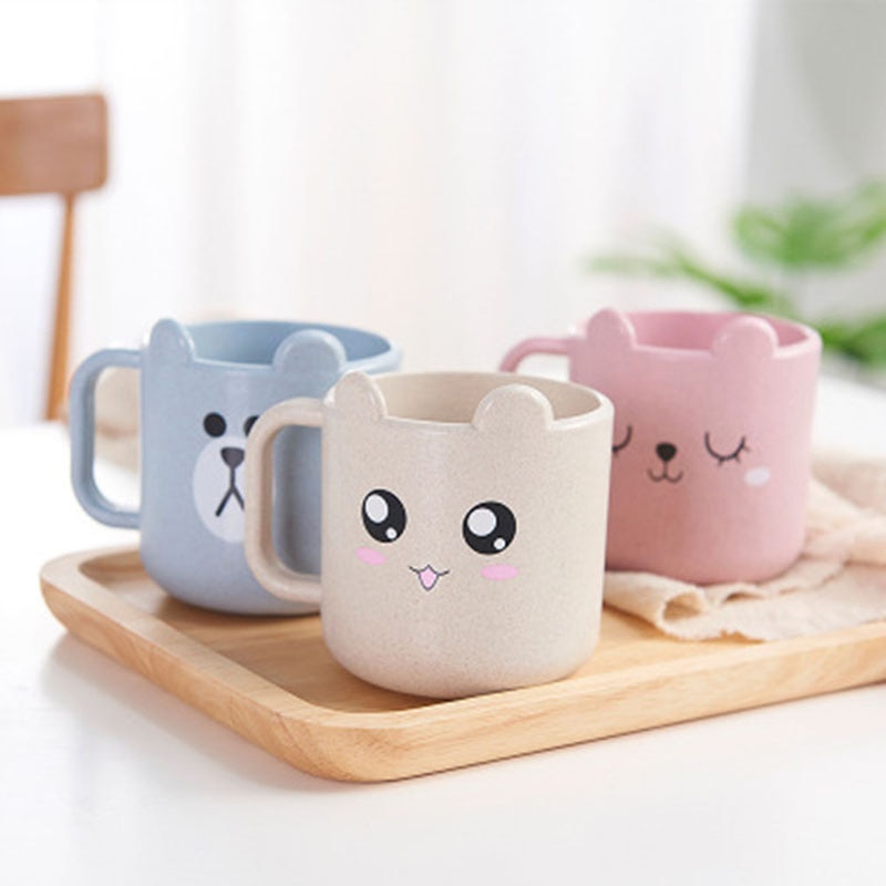 Taza de leche con asa para niños y bebés, taza de desayuno, taza para el hogar, taza de entrenamiento de dibujos animados