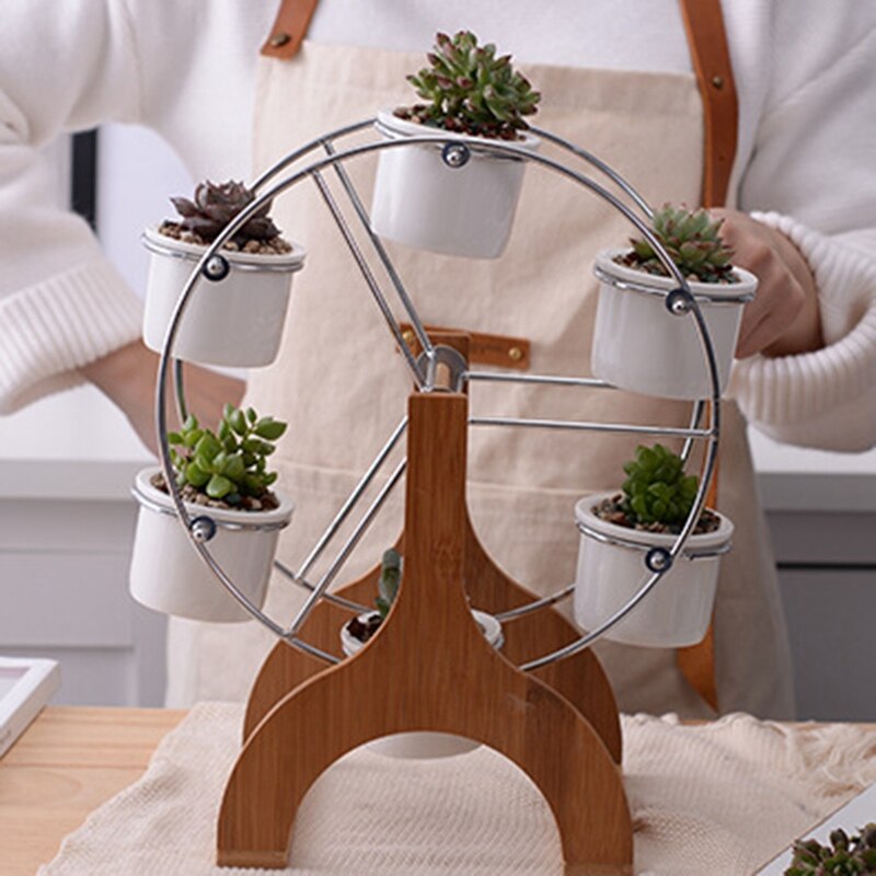 1 Set Reuzenrad Bloempotten Witte Keramische Tuin Decor Planters Succulente Planter Potten 6 Mini Bonsai Keramische Vetplant P