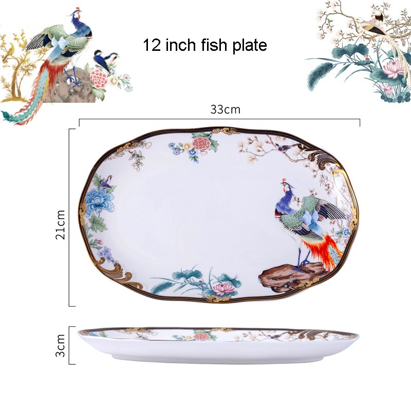 Oosterse Bone China Servies Set Soeppan Combinatie High End Keramische 8Inch Plaat 12Inch Vis Plaat Kruiden Jar