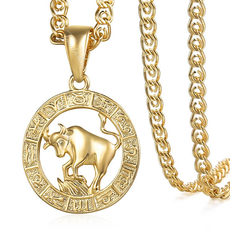 Womens Taurus Pendant Necklace Gold Zodiac Sign Constellation Pendant For Woman Jewelry HGP358: GP358 19.6inch Chain