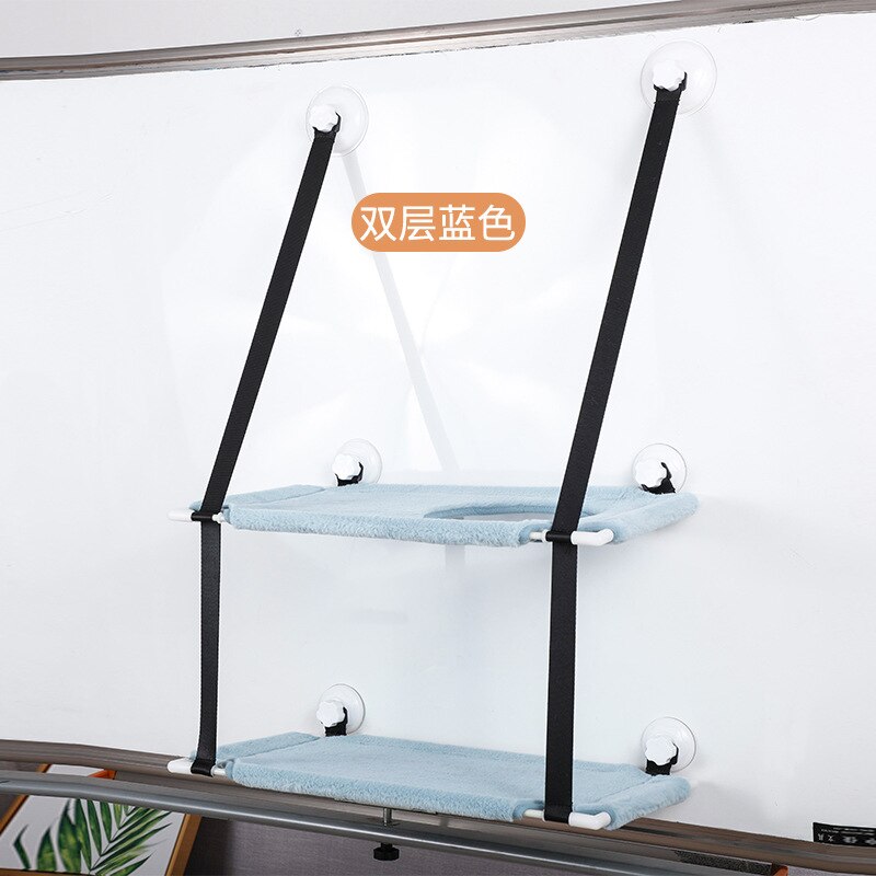 Cute Pet Cat Window Seat Hammock Window Bed Living Room Suction Cup Wall Hanging Pet Breathable Bearing 20kg Cat Hammock: Double Sky blue