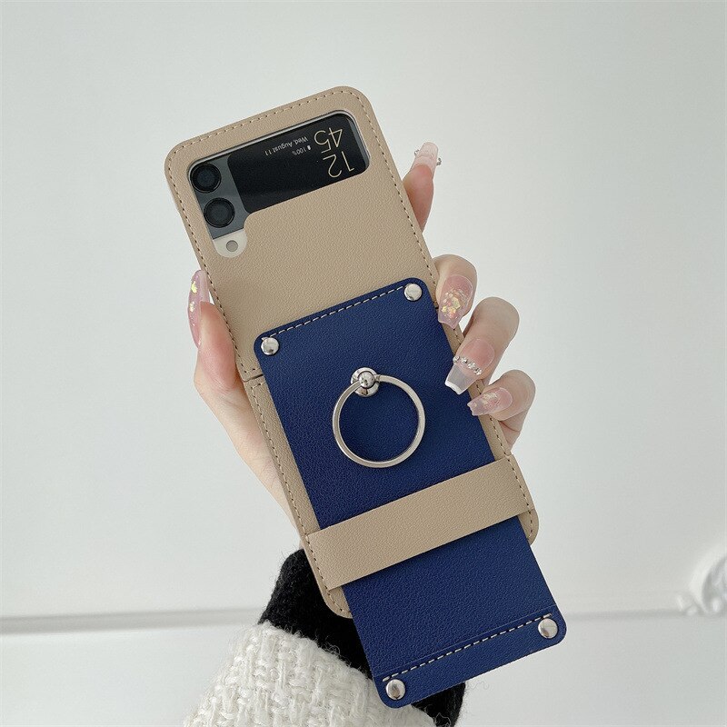 Custodia in pelle per Samsung Z Flip 3 custodia con supporto per anello custodia per telefono per galaxy z flip3 5g custodia per cellulare: C