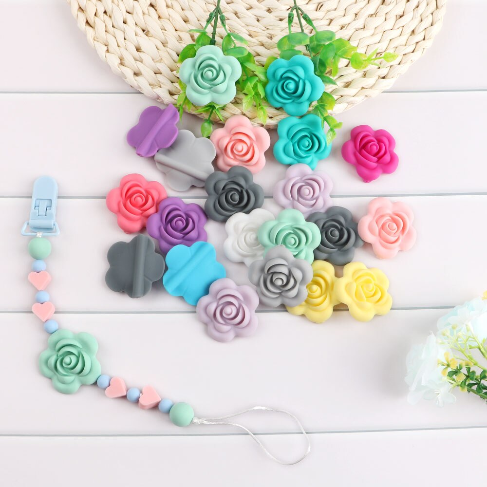Kovict 10 stk silikone rose perler bpa gratis babybørster perler blomst form babybitringer til babybørser halskæde fremstilling