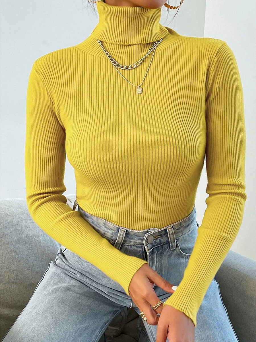 Autumn Winter Women Knit Solid Turtleneck Pull Sweater Casual Rib Jumper Tops Female Home Pullover Y2K Clothing
