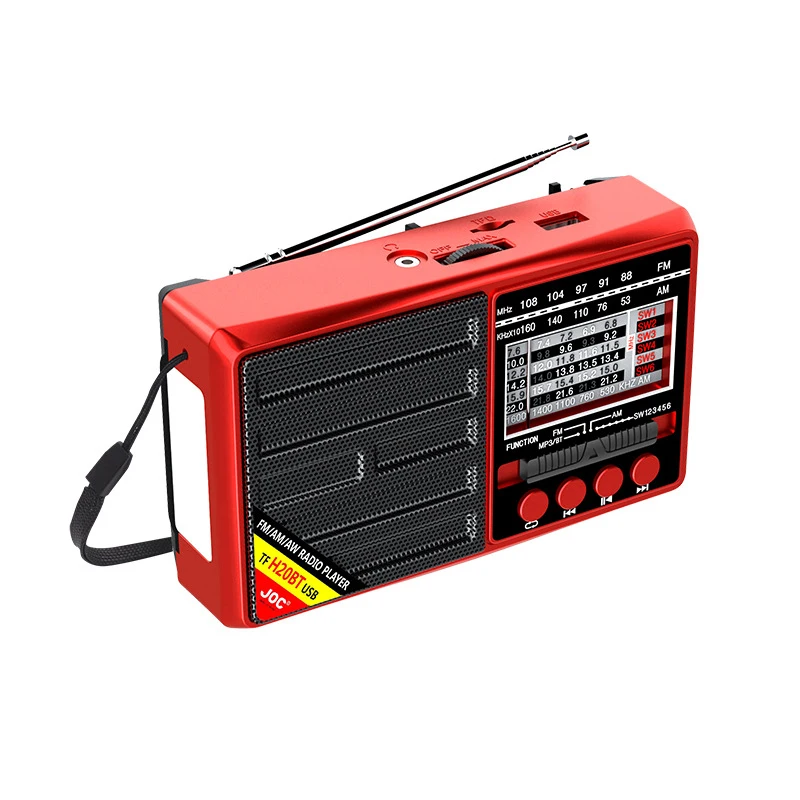Bärbar radio fm/am/sw fullbandsmottagare uppladdningsbar radio tf/usb musikspelare med lcd-skärm led-ficklampa