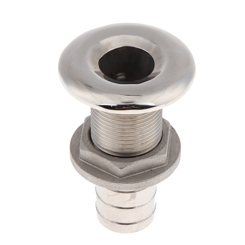 Boat Thru Hull Fitting / Drain 1 inch Hose Barb Full 316 Stainless Steel 1-1/2 1-/1/4 inch Barbed Straight Thru-Hull