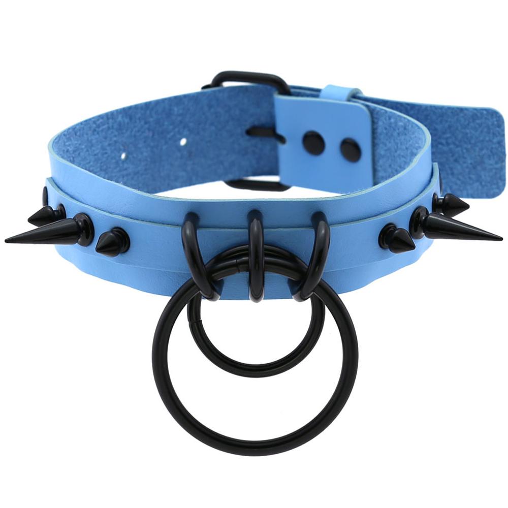KMVEXO Punk Gothic Schwarz Besetzte Niet Spike Leder Halsband Halsketten Frauen Harajaku O-Runde Anhänger Kragen Männer Schmuck Halskette: P011 Sky Blue